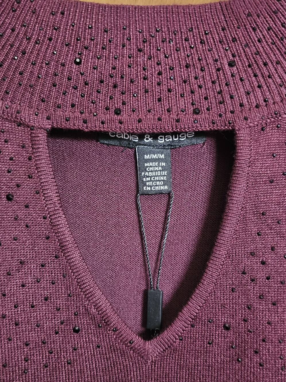 Cable & Gauge Mock Neck Keyhole cutout rhinestone long sleeve knit sweater New - Picture 5 of 11